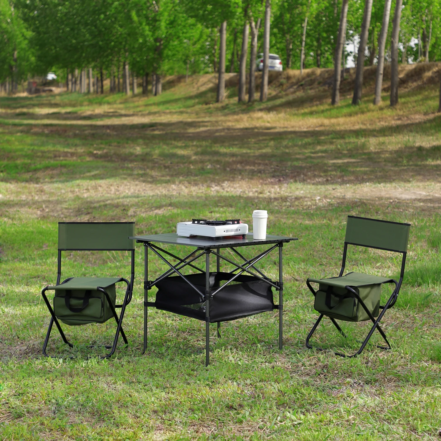 

Folding Outdoor Table Chairs Set Indoor Camping Picnics Beach BBQ Patio Black/Green