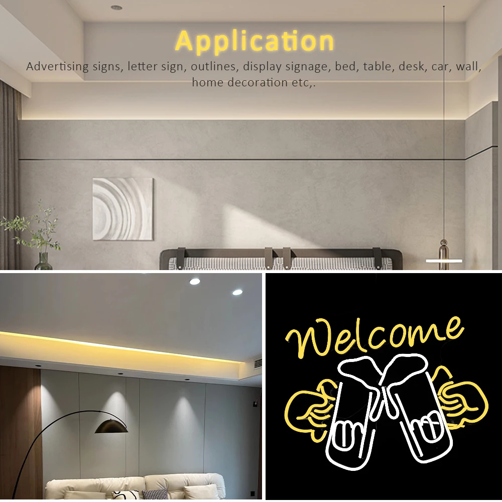 Impermeável Neon Flexível Strip Light, DIY Iluminação Decorativa, Publicidade Sign, Silicone Tape Lamp, 24V, 4x10mm, 5m, 10m, 100m, SMD2835