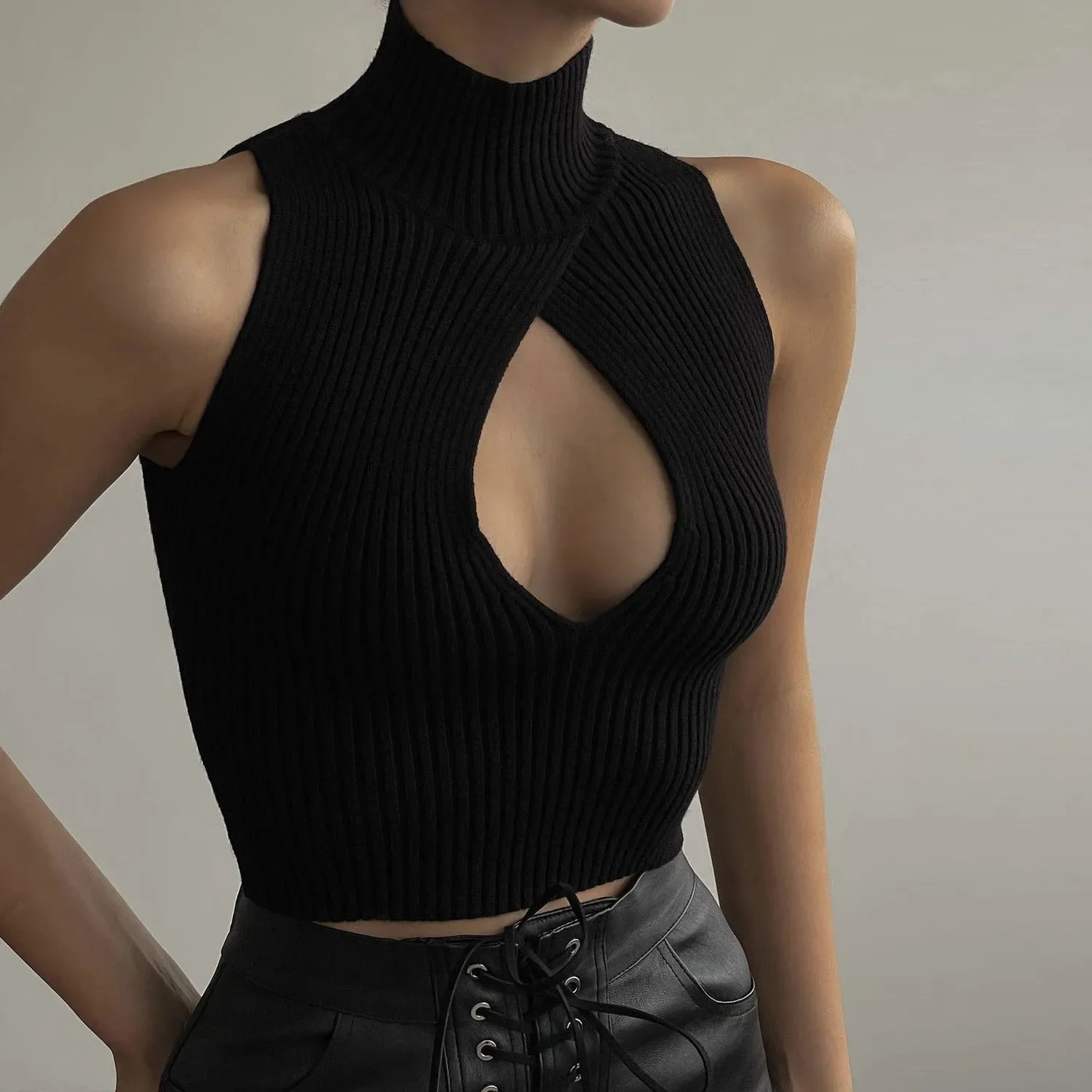 

Knitwear Sweater Vests Women Fall Clothes Solid Hollow Out Basic Sleeveless Vest Retro Loose Ulzzang Streetwear Y2k Crop Top