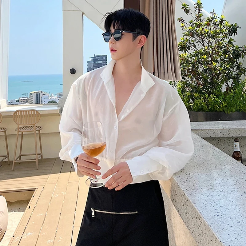 LUZHEN 2024 New Trendy Thin Translucent Shirt Long Sleeve Men Street Holiday Fashion Elegant Hawaiian Beach Casual Tops LZ4315