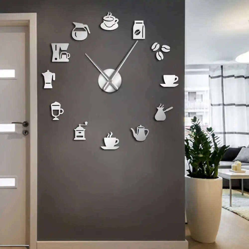Duży DIY Zegar Ścienny 3D Nowoczesny Design Akrylowy Zegary do Salonu Kuchni Jadalni Dekoracja Lustro Cichy Horologe