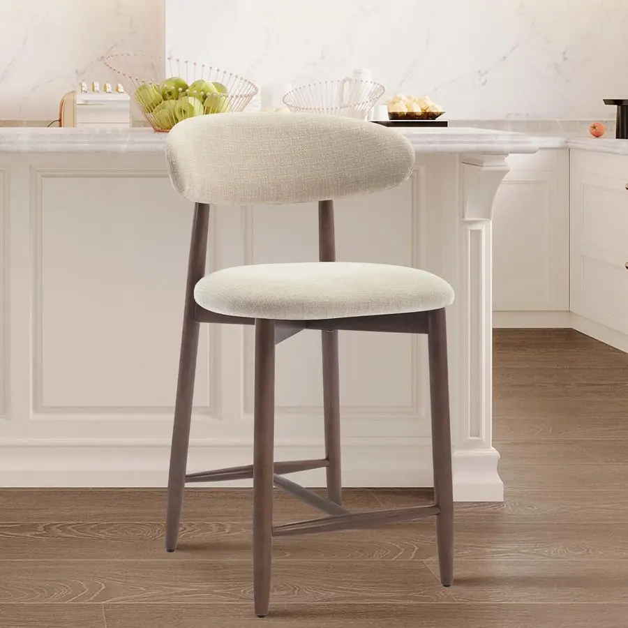 

Counter Height Bar Stools, Kitchen Island Chairs with Back, Modern Counter Stools with Wood Legs for Kitchen Dining Room, Beige