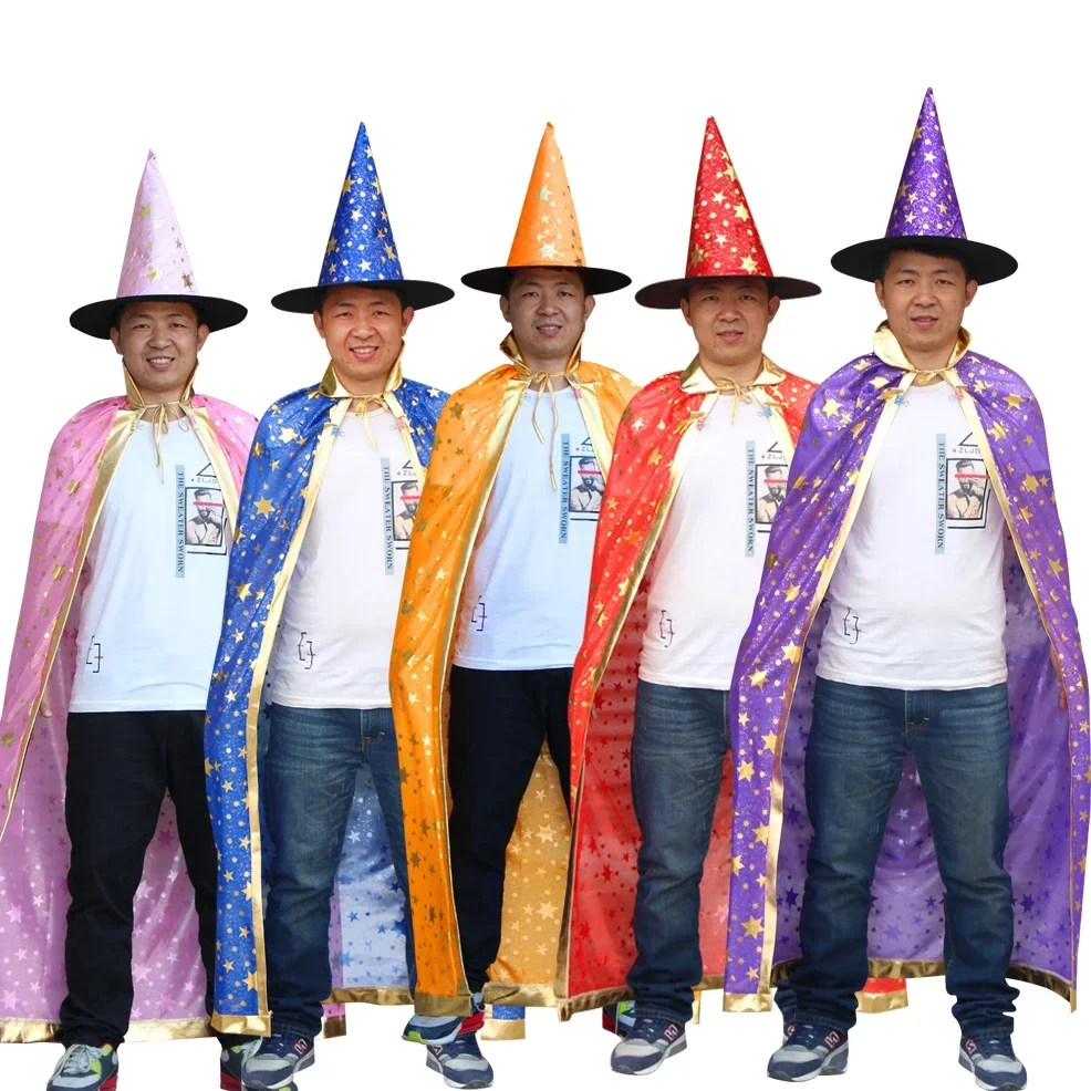 Halloween Witch Cosplay Star Cloak, Length 80/140cm Cape with Hat ，Parent-chlid Dressing Up Ball Party