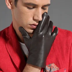 GOURS-guantes de piel auténtica para hombre, manoplas de piel de cabra auténtica para pantalla táctil, forro polar cálido, moda de conducción, invierno, nuevo, GSM006