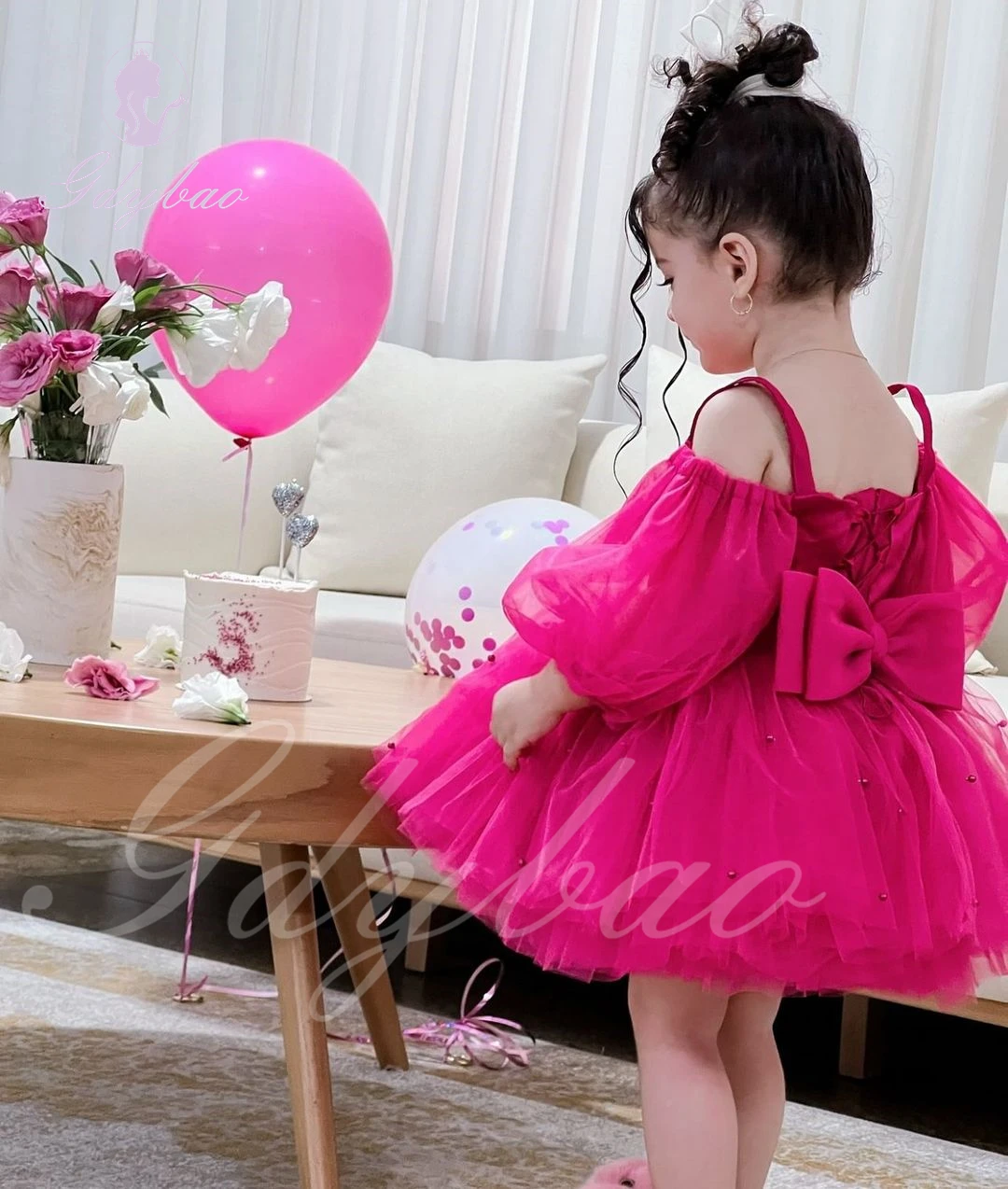 Hot Pink Flower Girl Dress For Wedding Suspenders Puffy Tulle With Bow Baby Kids Birthday Party First Communion Ball Gowns