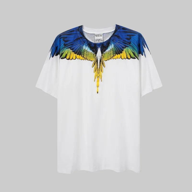 

Marcelo Burlon 2026 Short-sleeved Men's and Women's Colorful Wings Feather Couple Clothing - Couple Half-sleeve Trendy Item