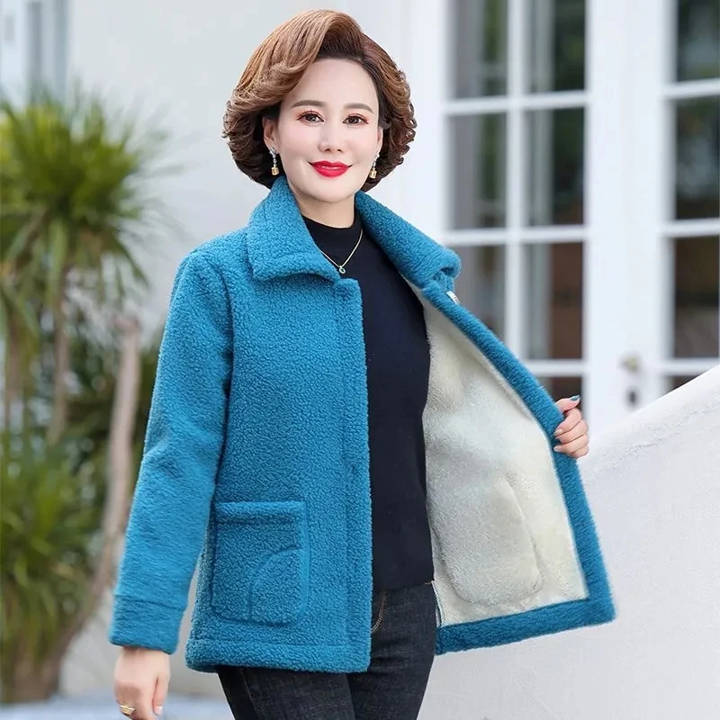 Autumn Winter Women Fleece Jacket Velvet Warm Winter Cotton Padded Jacket Coat Middle Aged Women's Clothing Female Parkas