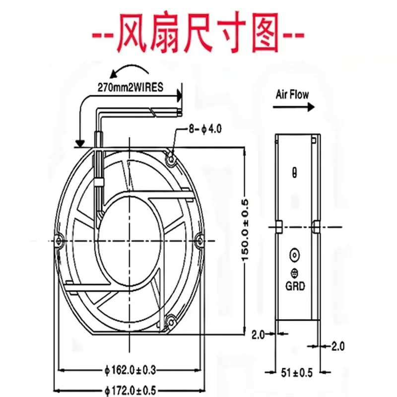 For New 17251 aluminum frame 17.2cm double ball bearing 12V24V three-wire 3-pin FG speed measurement cooling fan