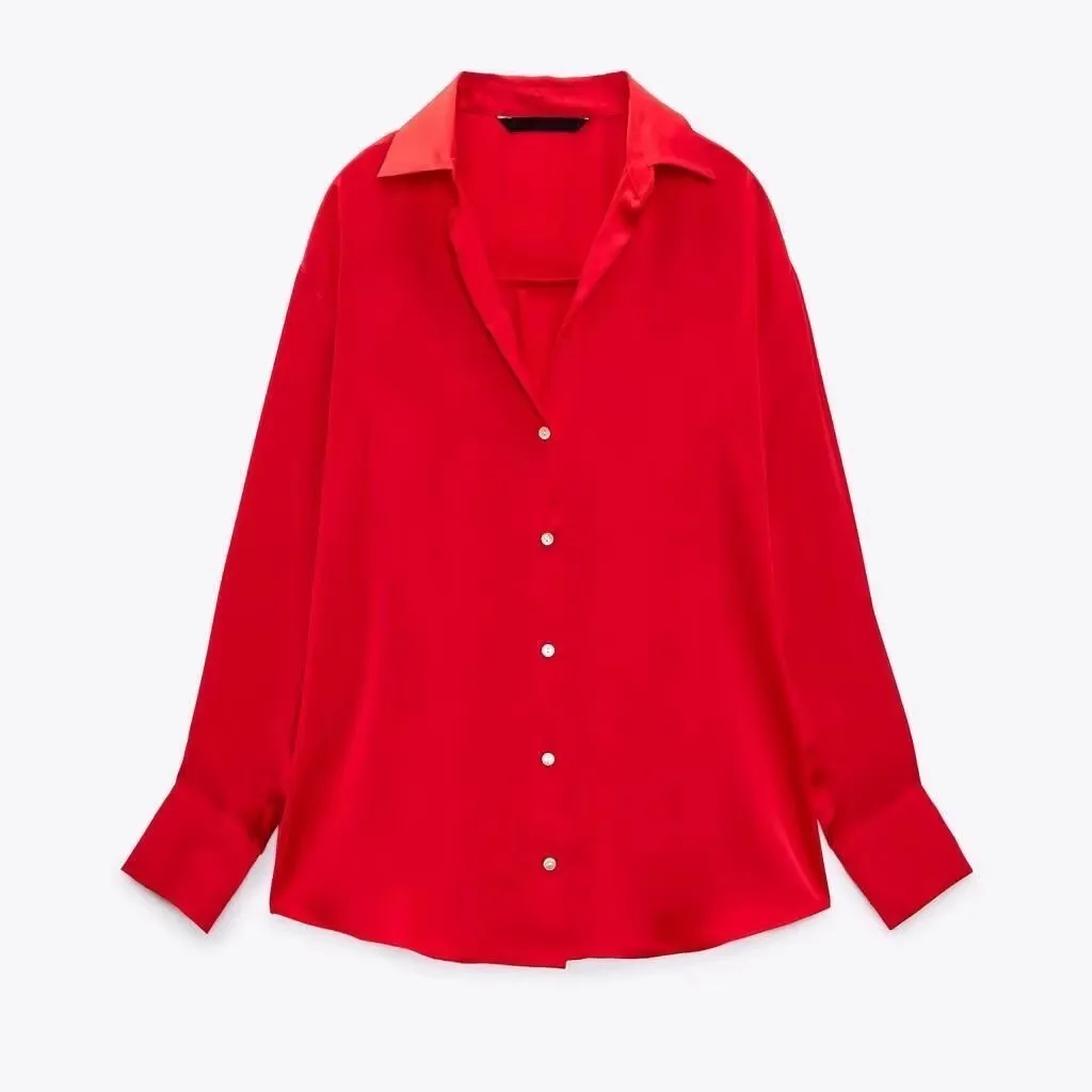 

Женская свободная сатиновая рубашка Cleanfit Pure Color для повседневной носки, стандартной длины, А-силуэт, 100% полиэстер, без нагрудных вкладышей