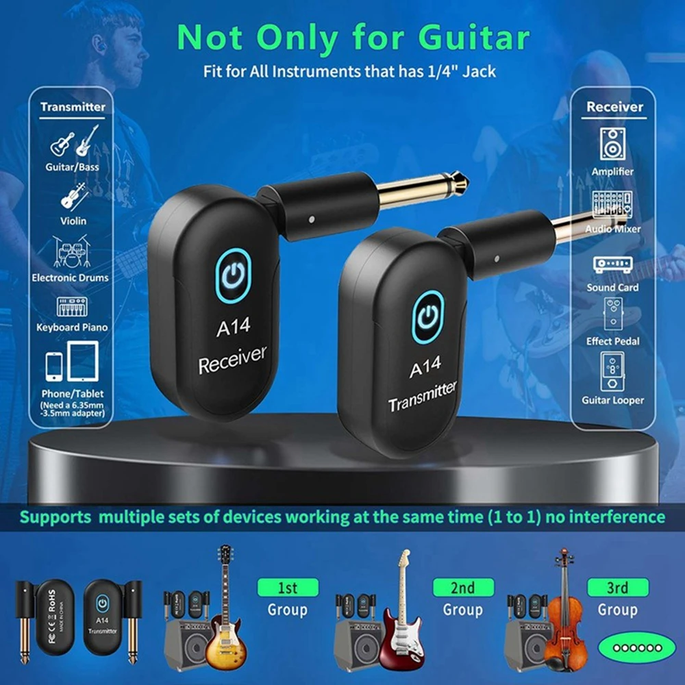 A14 Wireless Transmission Guitar Bass Electric Blowpipe 2.4 Receiver Transmitter 6.35 Transceiver Transmission System