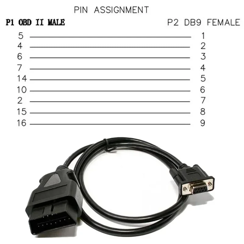 1.1M OBD 16Pin to DB 9 Pin Serial RS232 Female Port Extension Line Male 16 Pin DB 9pin Connector Right Angle Adapter RS232 OBD2