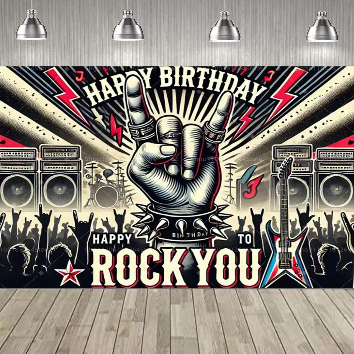 Rock Roll Music Theme Party Decoration Backdrop  Music Event Guitar Microphone Drum Party Decoration Banner Party Supplies - Image 3