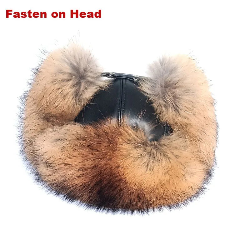 Genuine Sheep Leather Winter Warm Real Fox Fur Cap With Earflap For Men  Hat Thick Female and Male Fashion Winter Earcap Caps