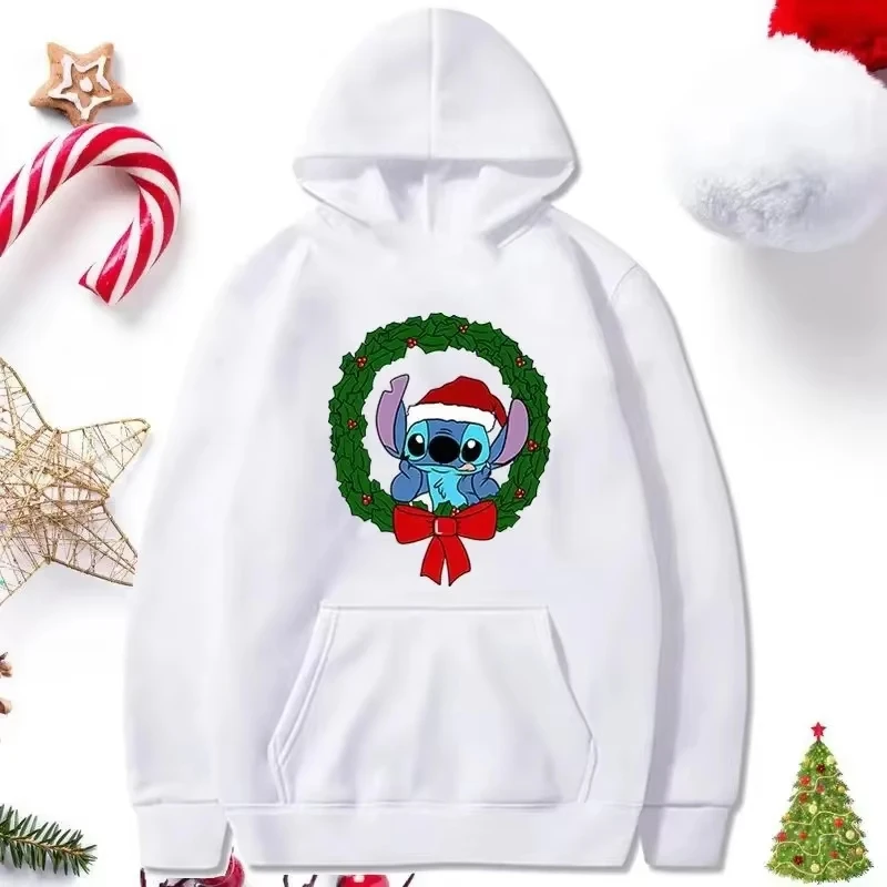

MINISO Kawaii Saints Christmas Stitch Print Couple Autumn Sweater Valentine's Day Hooded Sweater Men and Women Y2K Clothes