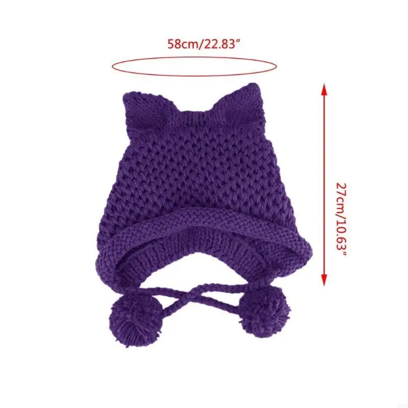 المرأة الشتاء مكتنزة قبعة متماسكة قبعة لطيف ثلاثية الأبعاد لآذان القط بلون يندبروف قبعة الأذن الدافئة مع حزام الذقن