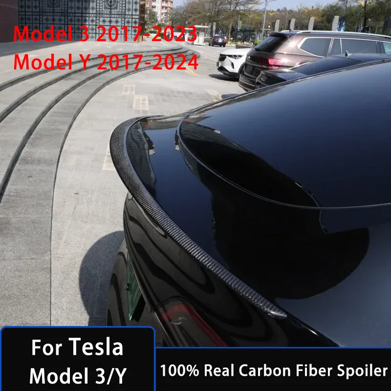 100% Real Carbon Fiber Spoiler For Tesla Mode Y 2024 Trunk Wing Original Spoiler Customized High-end Model 3 Auto Accessories