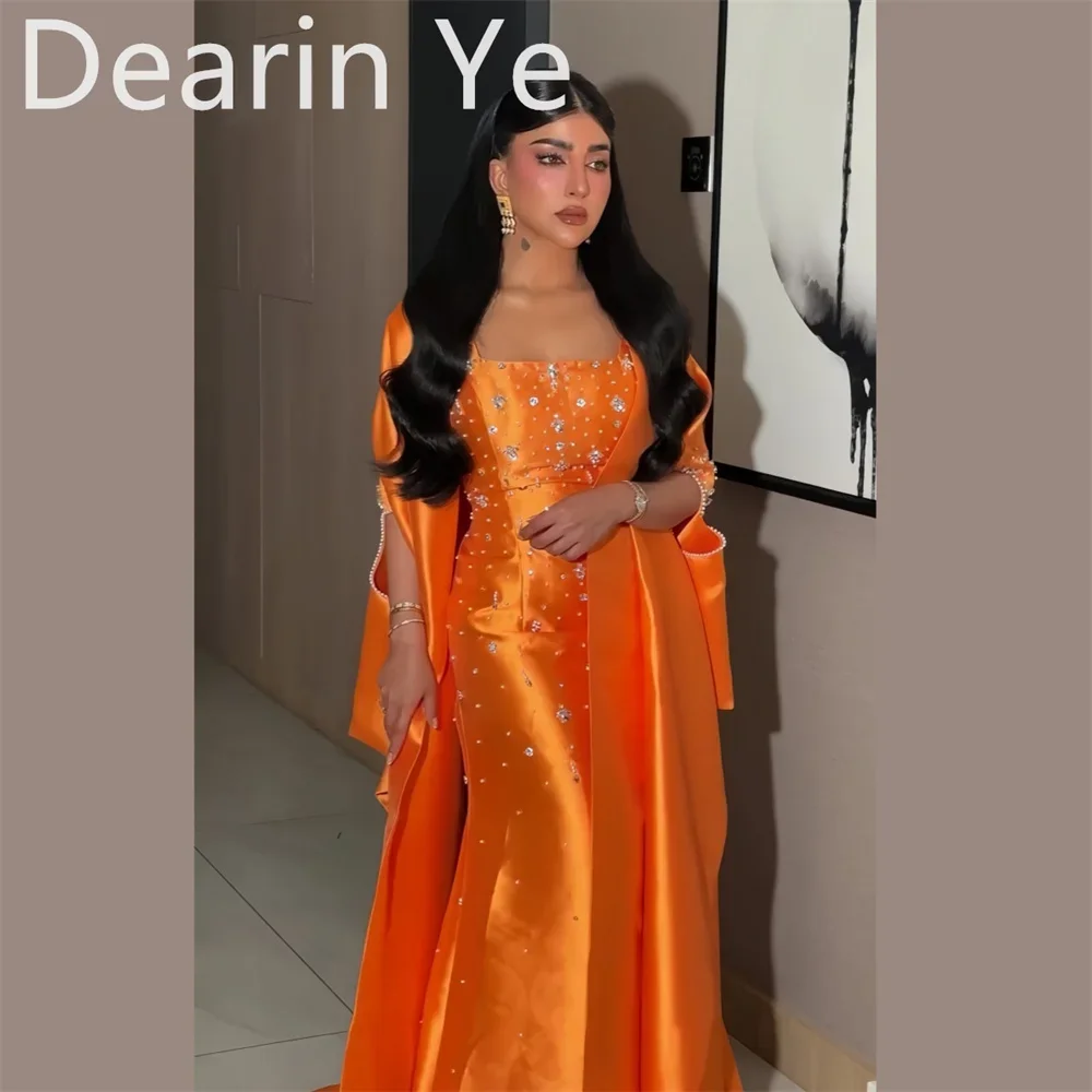 Customized Formal Dress Saudi Arabia Dearin Square Collar Column Floor Length Skirts Bead Bespoke Occasion Dresses Evening Prom