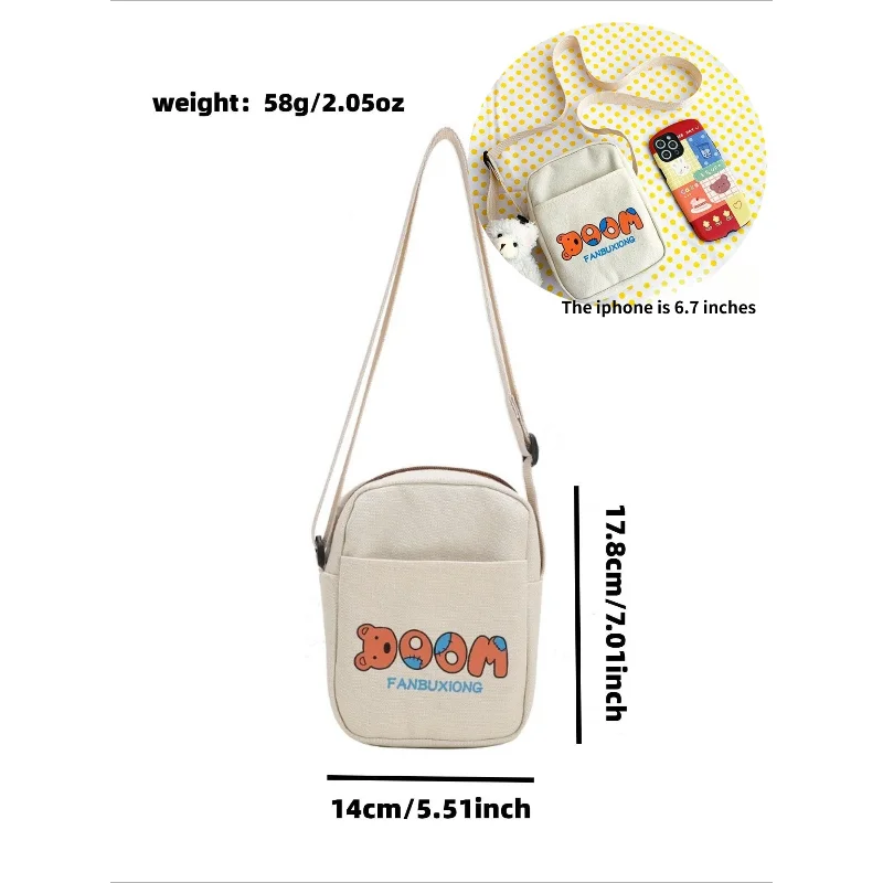 Contrast Letter Canvas Crossbody Mini Square Bag, Casual Student Phone Pouch