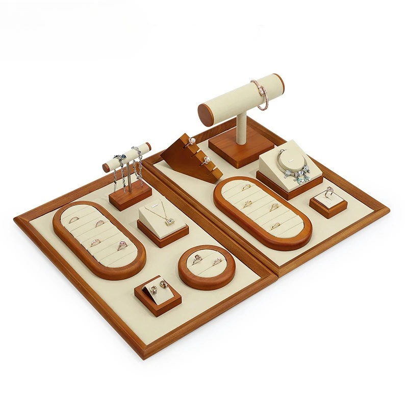Microfiber solid wood jewelry display props, necklace display rack, jade bracelet jewelry display platform Holder Showcase Props