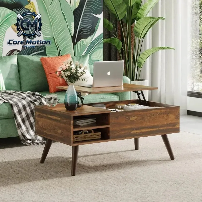 Wood Lift Top Coffee Table with Hidden Compartment and Adjustable Storage Shelf, Lift Tabletop Dining Table for Home