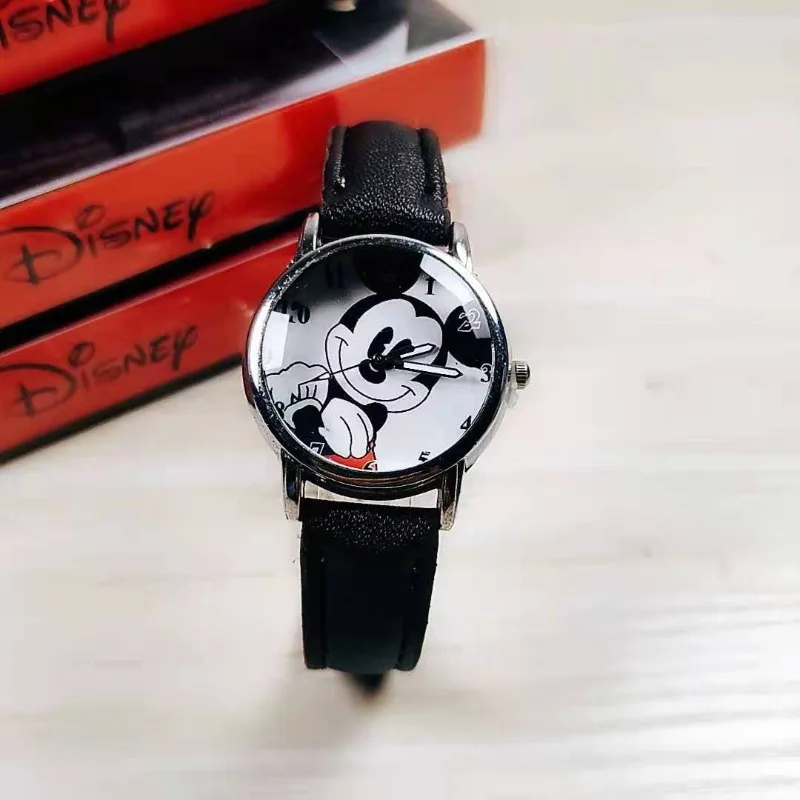 Disney Mickey Mouse Children\'s Quartz Watches Birthday Present Stylish Black Student Wristwatches Cartoon Kids Wrist Watch Toys