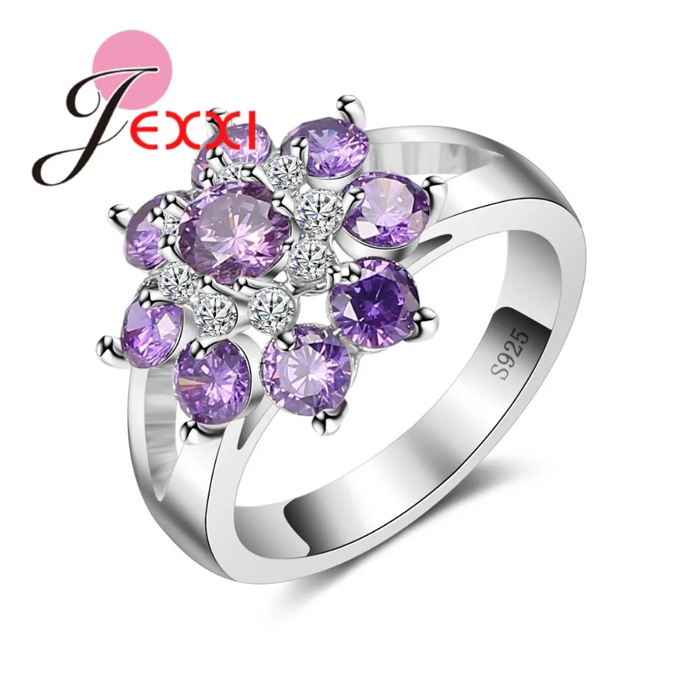 Fashion Purple Flower CZ Ring  925 Sterling Silver Wedding Party Rings For Women Christmas Gift Fine Jewelry