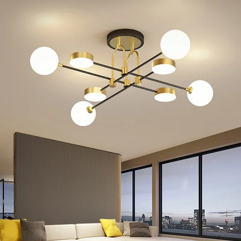 

New Modern LED Chandelier for Living Room Dining Kitchen Bedroom Black Gold Frame Suspended Ceiling Pendant Lamp Indoor Lighting