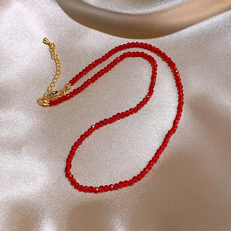 Red Crystal Bead Necklace Women Choker Necklaces Bohemia Beaded Neck Chain Girls Simple Party Jewelry Aesthetic Accessories