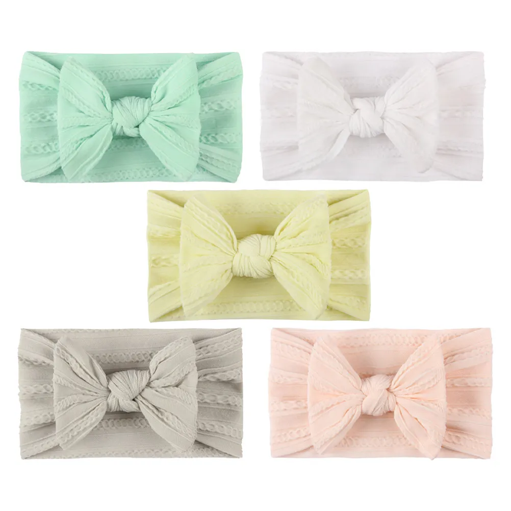 

5Pcs Baby Headband Bowknot Nylon Hair Band White Beige Flesh Pink Mint Green Grey Breathable Comfortable Kids Hair Accessory