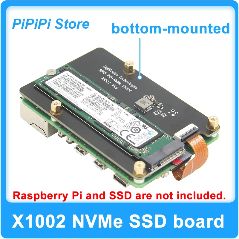 Raspberry Pi 5 PCIe to M.2 NVMe SSD X1002 Expansion Board HAT Bottom-Mounted​ Solid State Drive Adapter Board 2230-2280 SIZE
