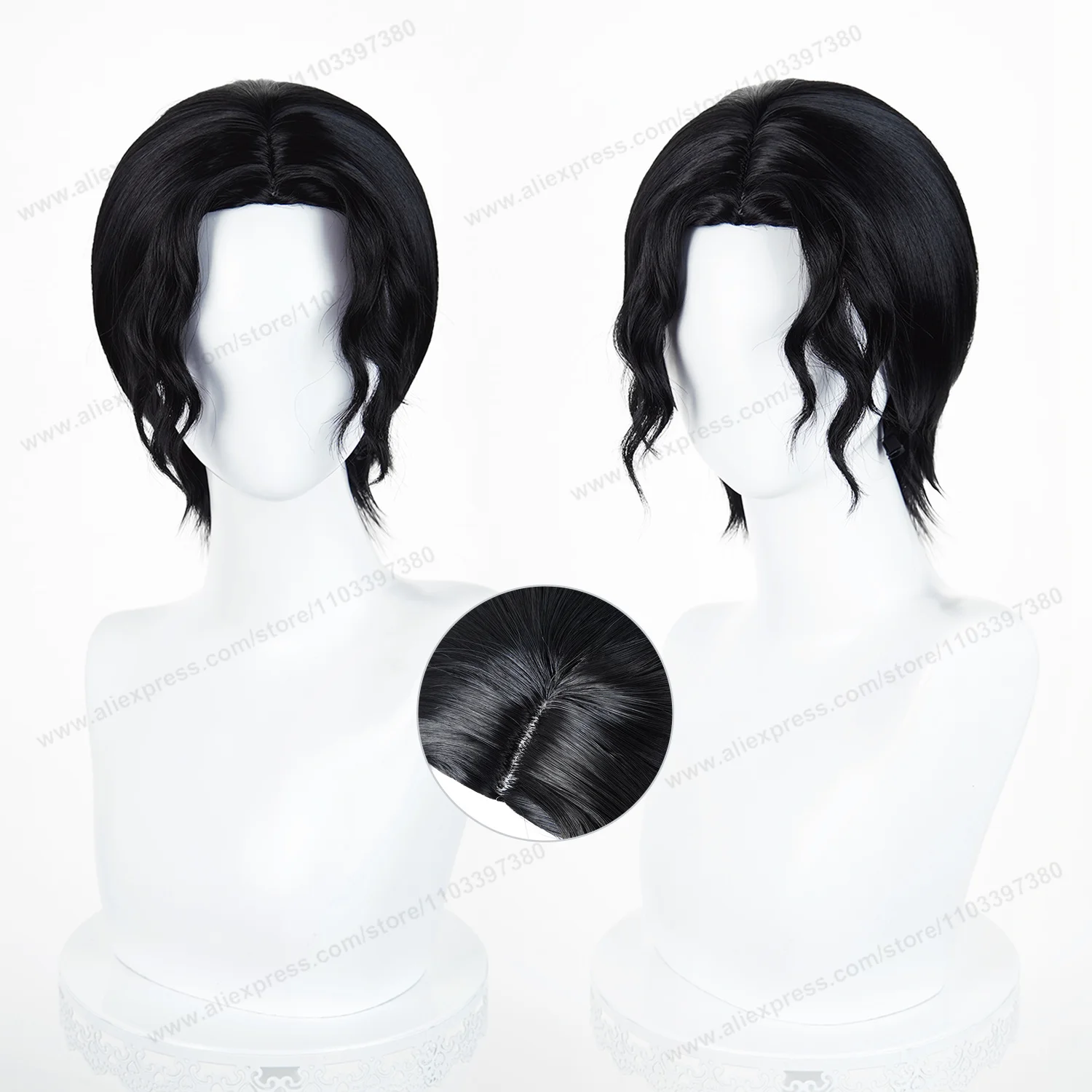 

Kibutsuji Muzan Cosplay Wig 30cm Short Black Man Scalp Hair Anime Cosplay Wig Halloween Heat Resistant Synthetic Wigs