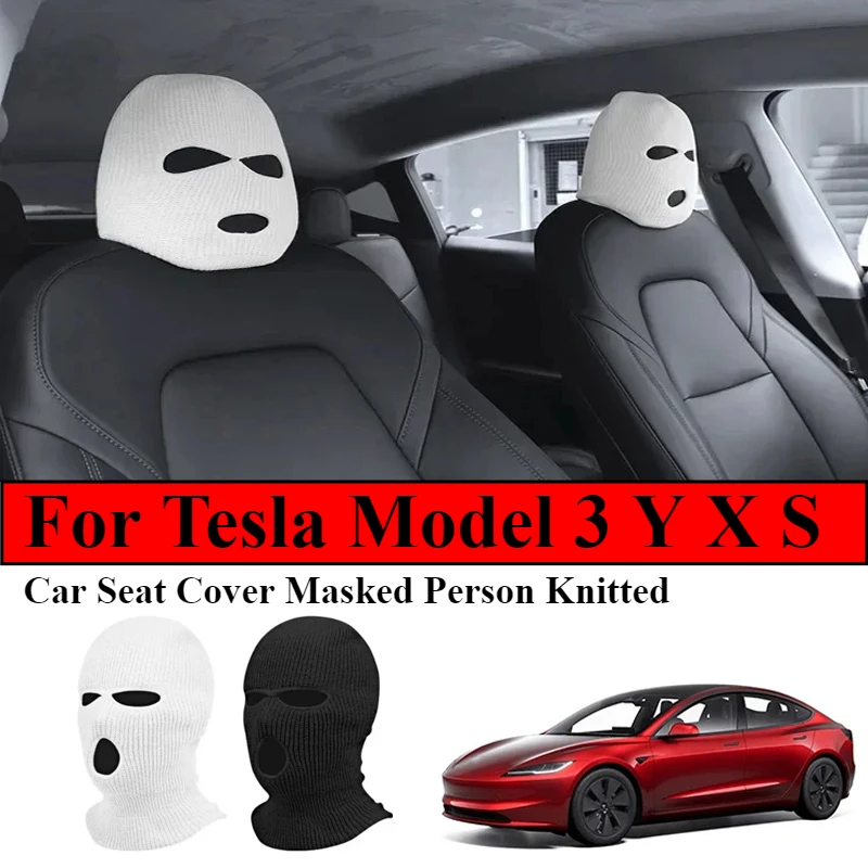 For Tesla Model 3/Y/X/S Car Seat Headrest Cover Holiday Halloween Funny Gifts 3 Hole CarAnti-theft Warning Interior Accessories