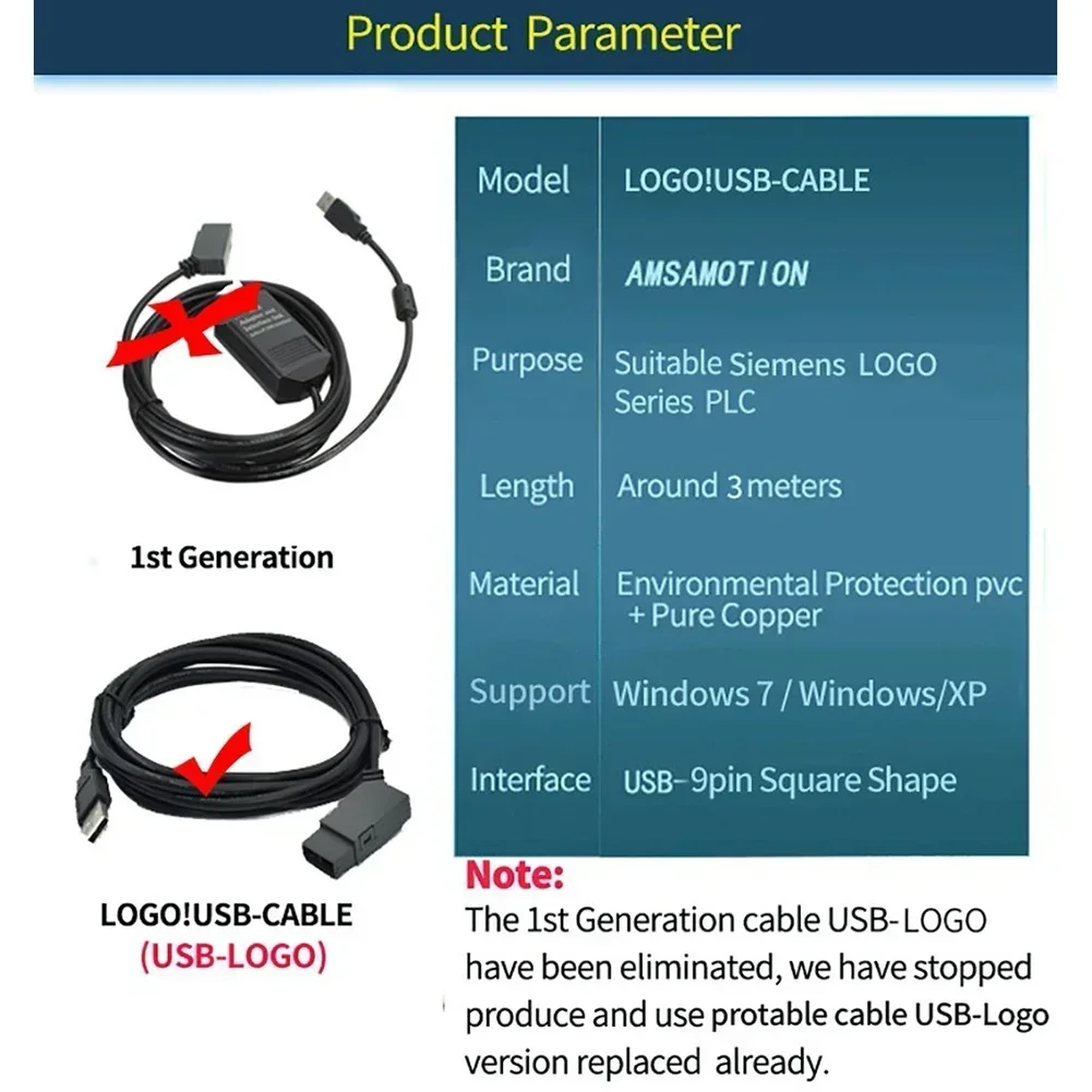 Reliable and Durable LOGO USB CABLE Suitable for Siemens LOGO Controllers Fine Workmanship Supports WIN7/Windows2000/XP