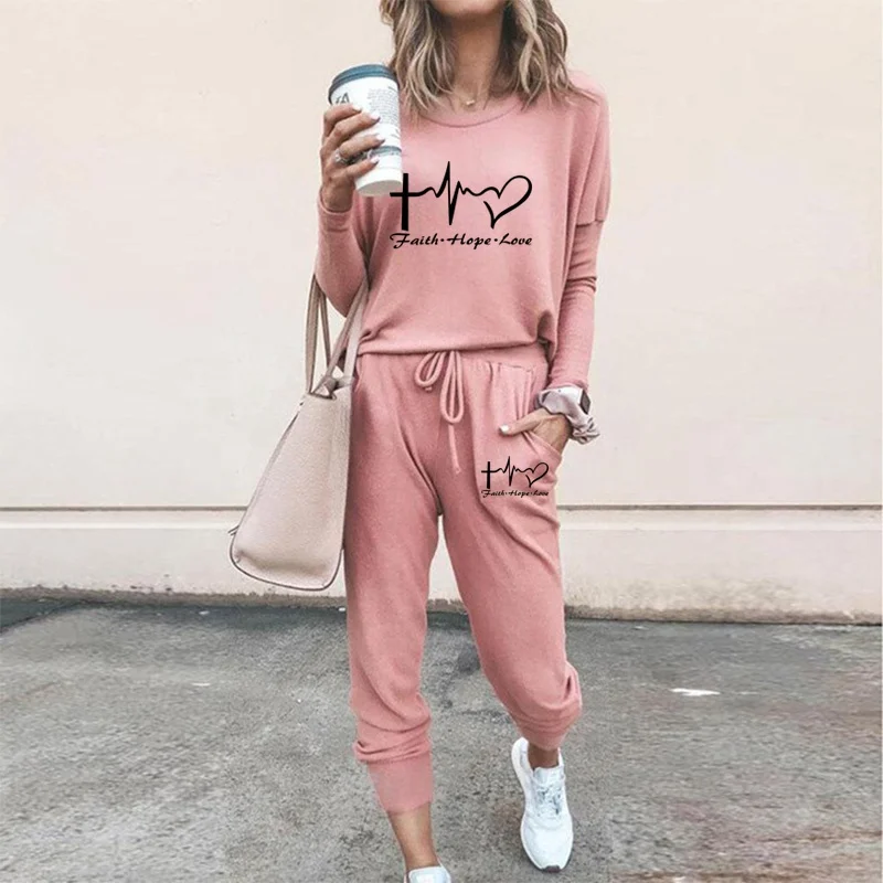 Women Casual Tracksuits 2 Pieces Sports Outfits Long Sleeve Tops Slim Fit Long Pants Sweatsuits Jogging Suit S-2XL