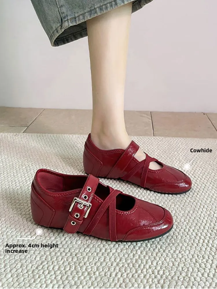 retro-flat-bot-ballet-oes-women's-mary-janes-comfortable-round-toe-cross-bule-leather-inner-heightening-4cm-faionable