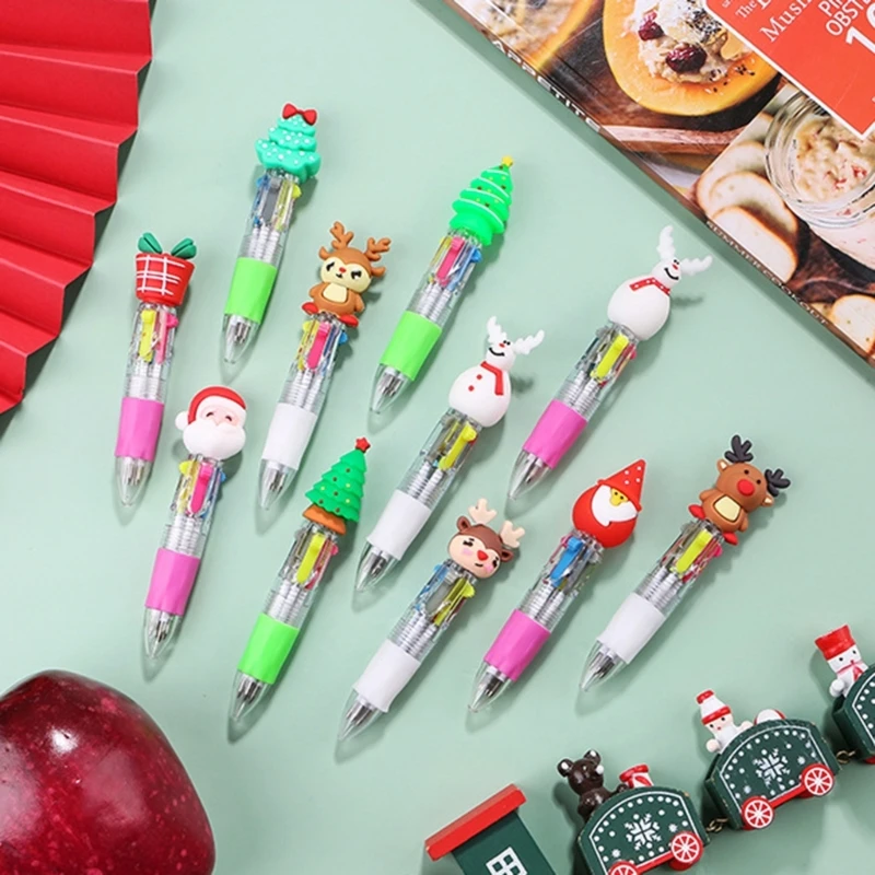 3/4Pcs Mini Retractable Multicolored Ballpoint Pen Christmas Ballpoint Pen for Kid Student Class Reward Christmas Gift F19E