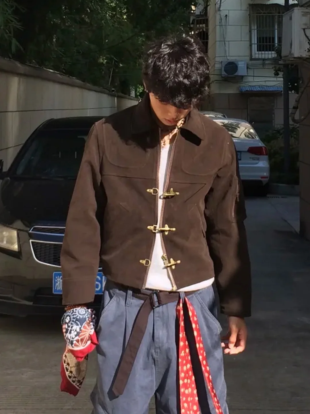 

Retro American Deconstructed Jaet with Airplane Bule ex Spring Autumn High End Classic Design Trendy Outerwear