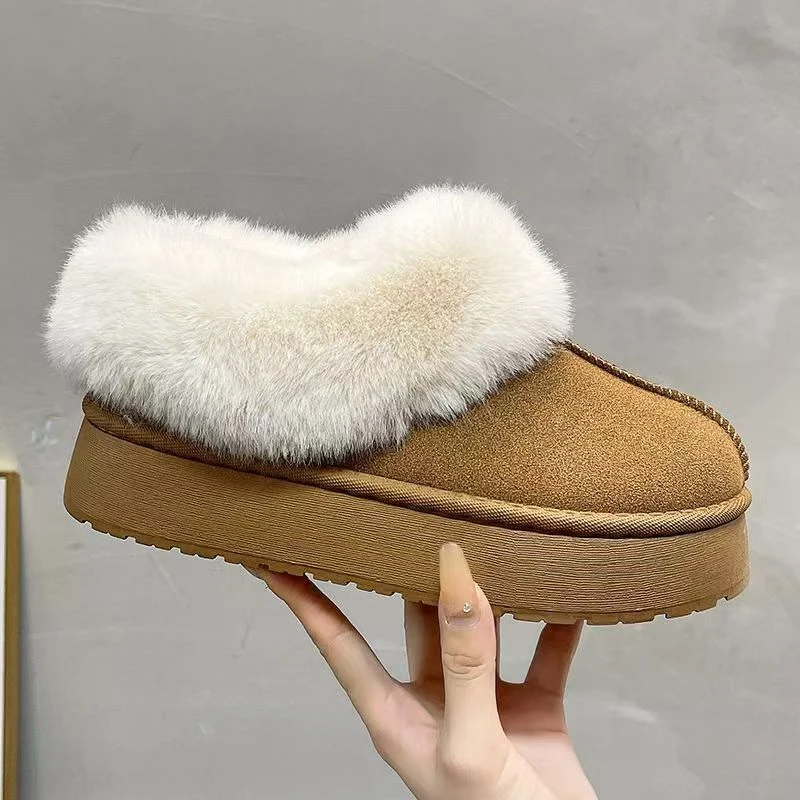 Women's Winter Plush Slippers Fur Home Slippers Women Thick Bottom Furry Living Room Shoes Women's Thick Warm Floor Cotton Shoes