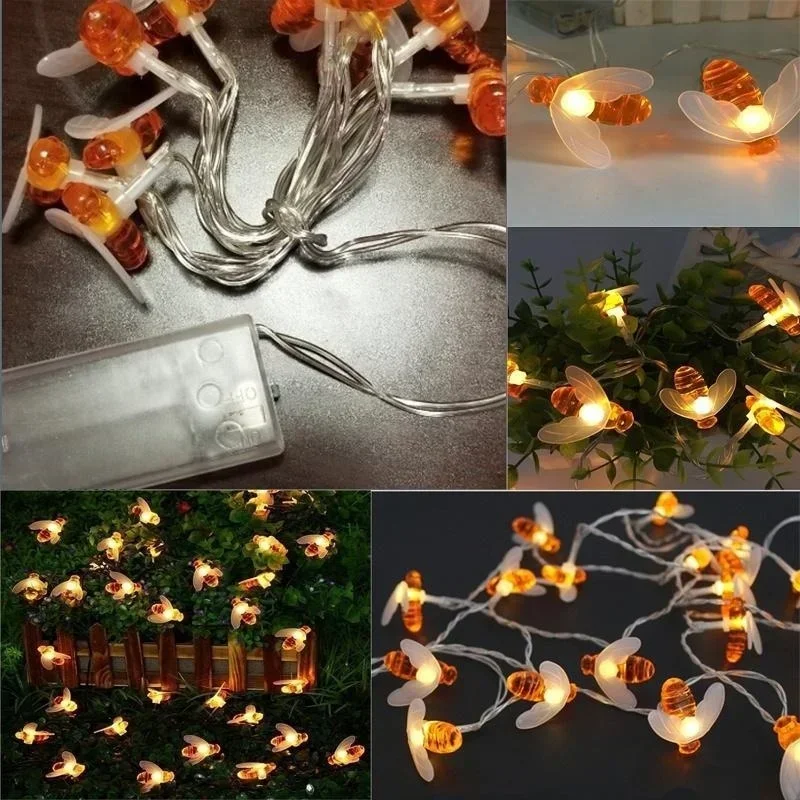 New 10 LED Honey Bee Led String Fairy Light Outdoor Garden Fence Patio Garland Lights Wall Decor Birthday Party DIY Decor