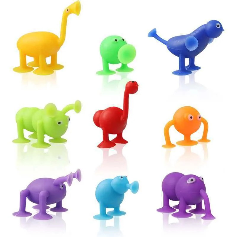 Lot de 9 jouets sensoriels animaux à ventouse pour avion, voiture, fenêtres, voyage, road trip, cadeaux de fête, récompenses, cadeaux originaux
