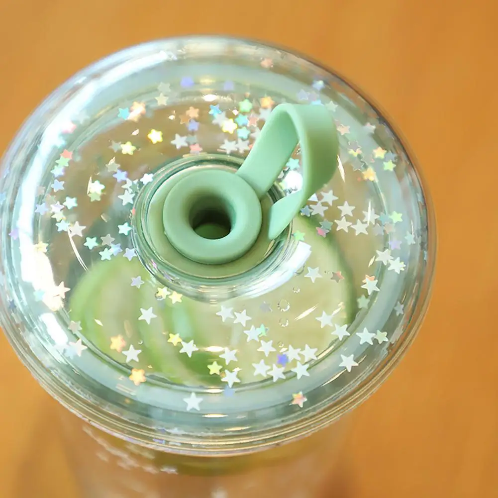Portable Summer Drink Container Transparent Straw Cup with Sequins Decor Leak-proof Reusable Plastic for Students for Girls