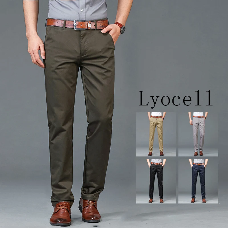 New for Men Fashion Straight Stretch Business Leisure Time Male Clothes Work Wear Trousers Luxury Lyocell Baggy Casual Pants