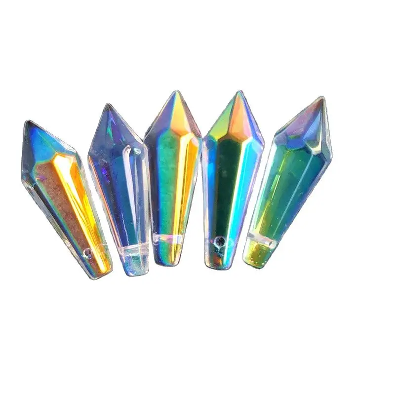 Top Quality 20pcs/lot 35mm AB Color Crystal Glass Icicle U-drops (Free Rings ) Crystal Chanderlier Prisms Cake Topper Decoration