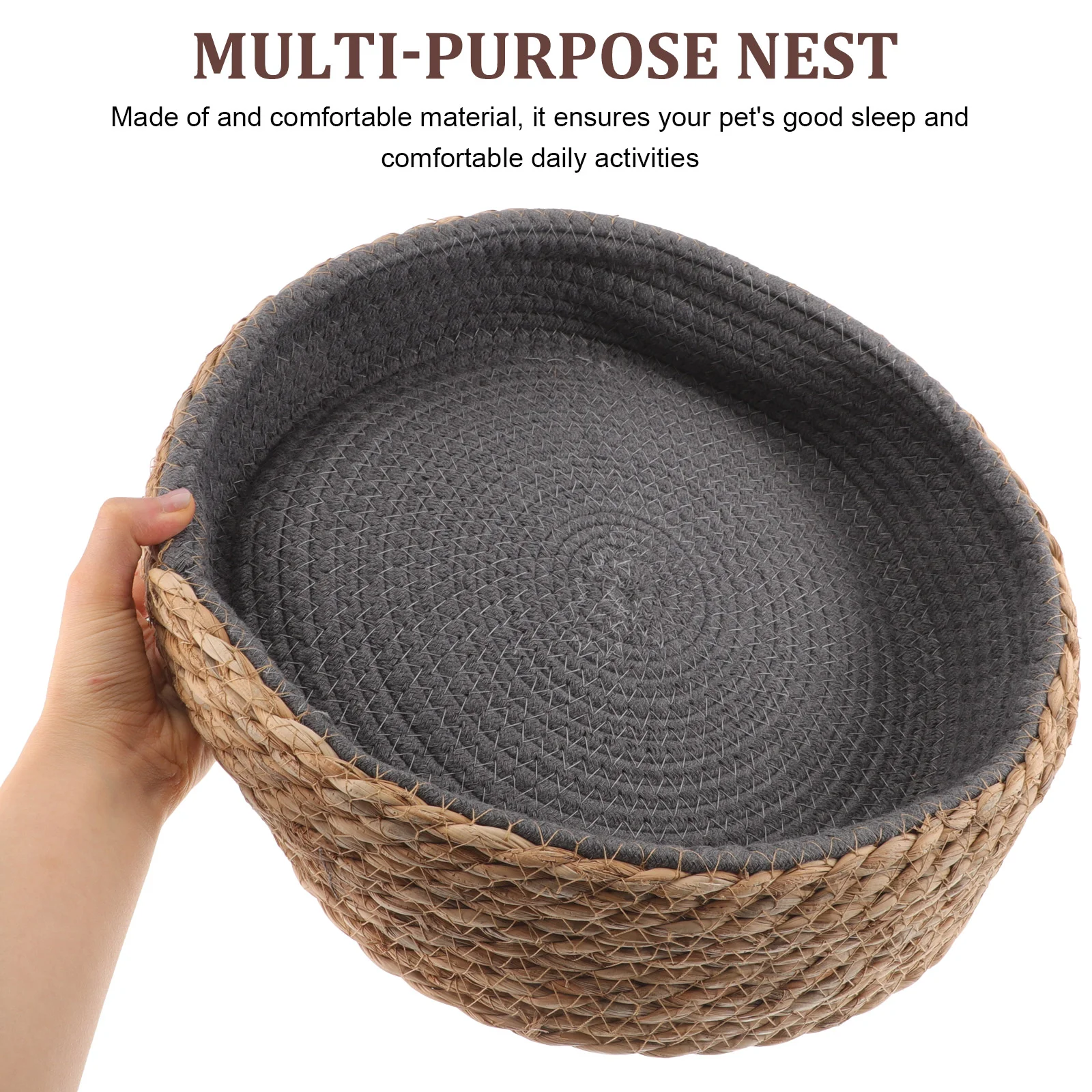 Rattan Pet Bed Sleeping House Cat Nest Dog Cage Pad Woven Grass Willow Baskets Medium Indoor