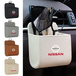 Car Air Outlet Leather Storage Bag Glasses Phone Organizer Box Sundries Bag For Nissan Nismo GTR X-trail Qashqai Note Juke Leaf