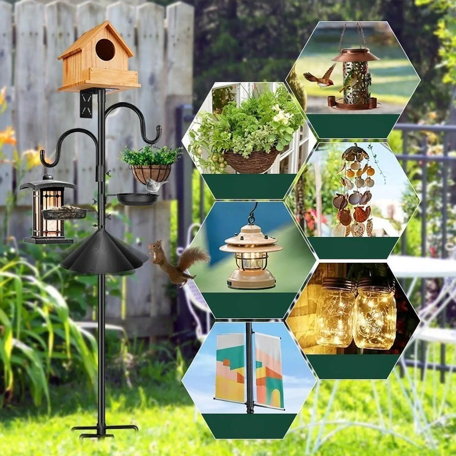 Bird Feeder Pole Bird Feeding Station Detachable Pole Sections with Bird Bath Outdoors Accessory for Lantern Baskets Plants