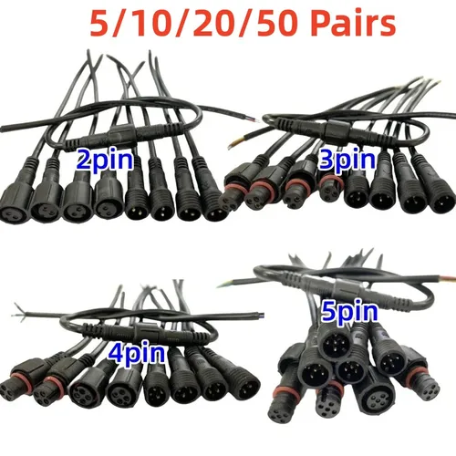 5/10/20/50 pares macho a hembra 40cm de longitud Cable impermeable 2pin 3pin 4pin 5pin conector Led Cable negro para tira de luz LED WP
