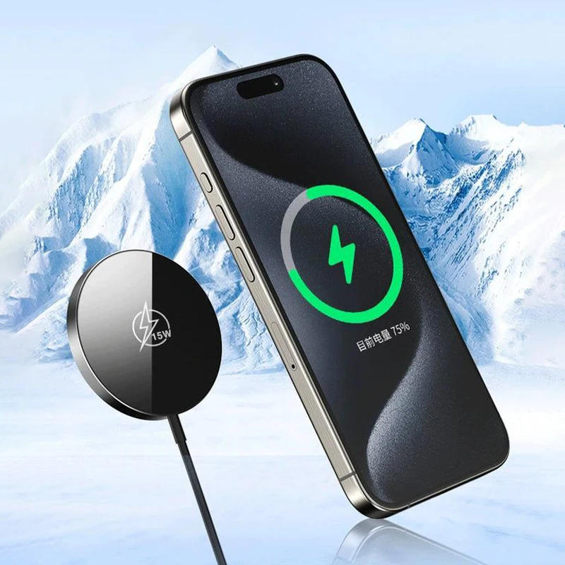 Wireless Charger Qi2 Magnetic Wireless Charger Ultra-Thin Aluminum For Apple 15W Cell Phone Wireless Charger Black