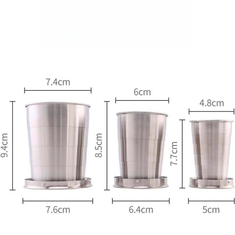 Portable Stainless Steel Folding Cup Telescopic Mug for Tea Camp Utensils Tableware Folded Cup Outdoor Camping 75ml/150ml/250ml