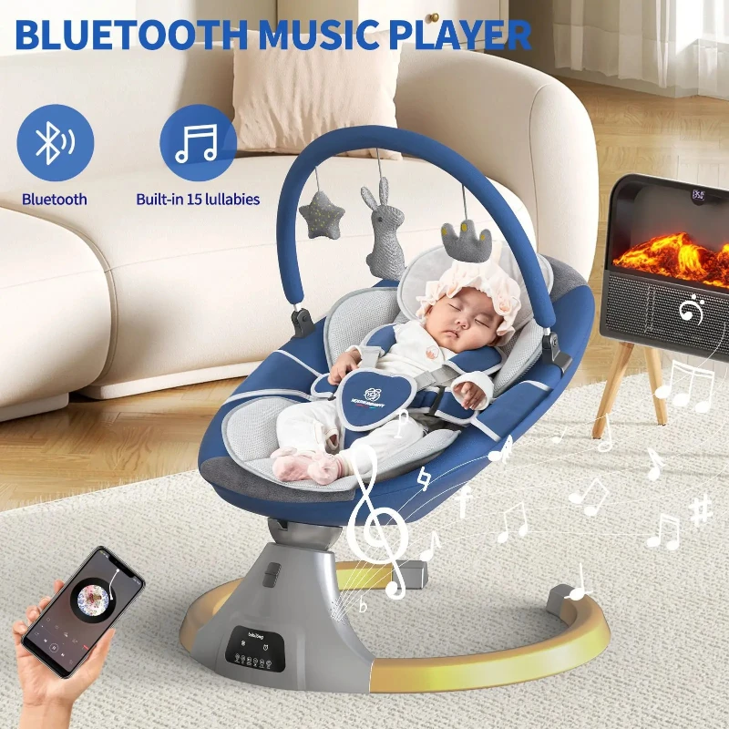 2025 ใหม่เก้าอี้โยกเด็กไฟฟ้าเด็ก Comfort เก้าอี้เด็กตะกร้านอนไฟฟ้า,ฟังก์ชั่นบลูทูธพร้อมมุ้งกันยุง